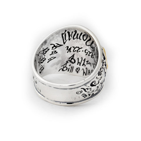 Graffiti Dome Ring with "SKULL & CROSSBONES" Top "HEART & $" Tag