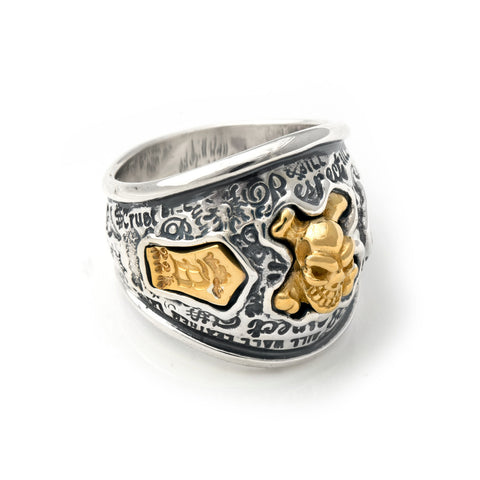 Graffiti Dome Ring with "SKULL & CROSSBONES" Top "B CROWN" Tag