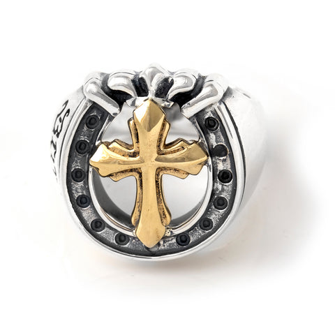 Horseshoe Ring with "CROSS" Top - Large