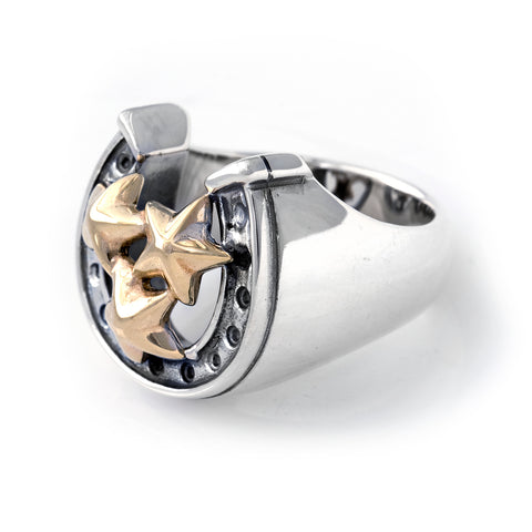 Horseshoe Ring with "TRIPLE STAR" Top - Large