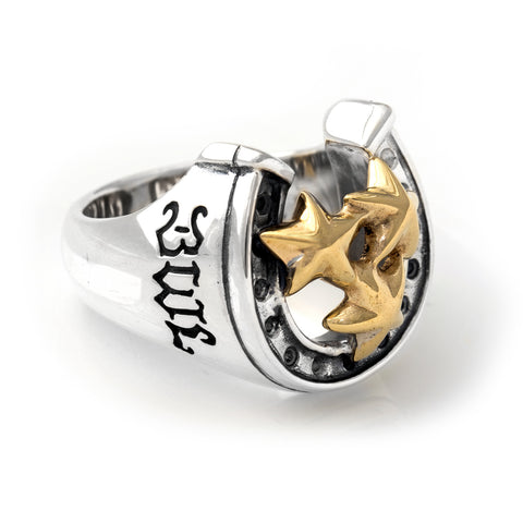 Horseshoe Ring with "TRIPLE STAR" Top - Large