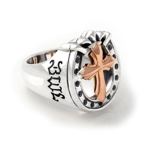 Horseshoe Ring with "CROSS" Top - Large