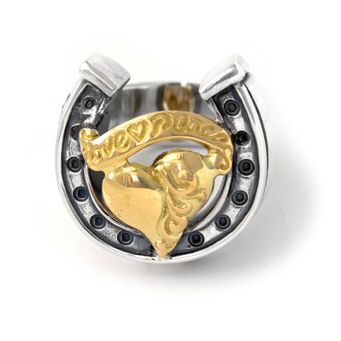 Horseshoe Ring "HEART with BANNER" Top - Large