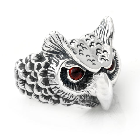 BWL Medium Owl Ring with Stone Eyes