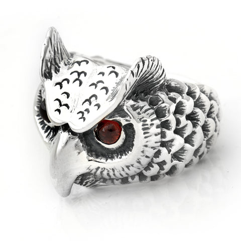 BWL Medium Owl Ring with Stone Eyes