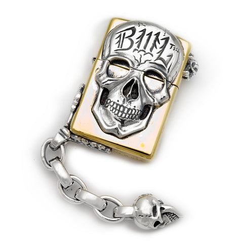 Brass Lighter with BWL Skull, Chain Link and V.S. Corner