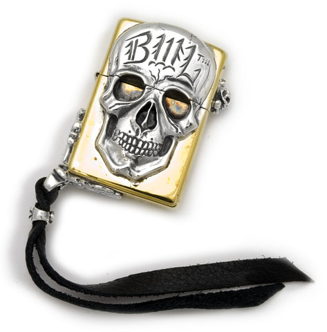 Brass Lighter with BWL Skull and Leather Corner