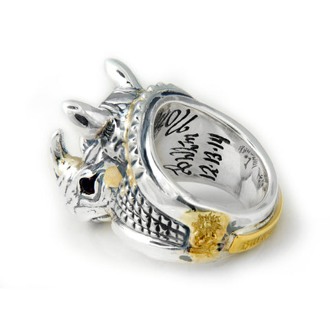 30th Anniversary Bill Wall Rhino Ring with Gold Overlay and Stone Eyes