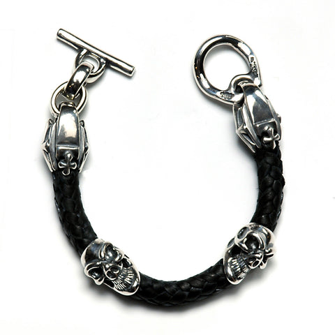 Leather Braided with Skull Beads Bracelet
