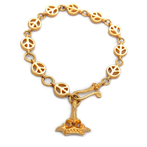 Peace Sign Bracelet with Crown Fob 18k Yellow Gold Plated Custom