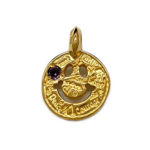 Graffiti Happy Face Charm Custom 18k Yellow Gold Plated with Alexandrite