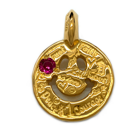 Graffiti Happy Face Charm Custom 18k Yellow Gold Plated with Ruby