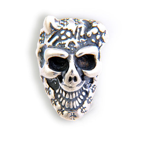 Graffiti Skull Bead with 1 Horn, Spider and $ Charm