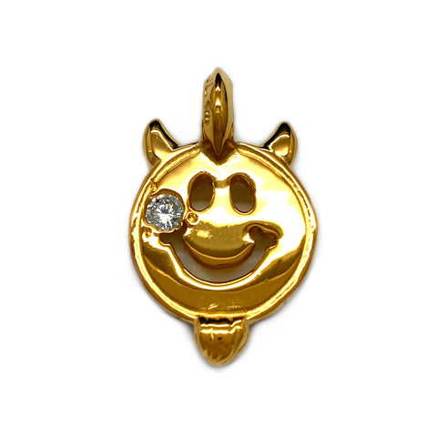 Happy Face with Horns and Beard 18k Yellow Gold Plated Custom Charm
