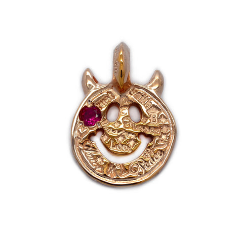 Happy Face Graffiti with Horns Charm with Ruby 18k Rose Plated