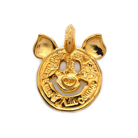 Graffiti Happy Face Charm with Pig Ears 18k Yellow Gold Plated
