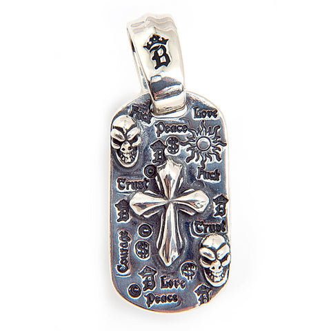Graffiti Dog Tag with 2005 Cross, 2 Skulls and Large Bale