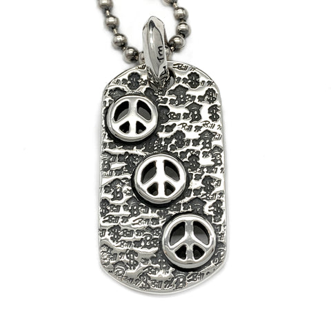 Graffiti Dog Tag with Peace Signs and Ball Chain