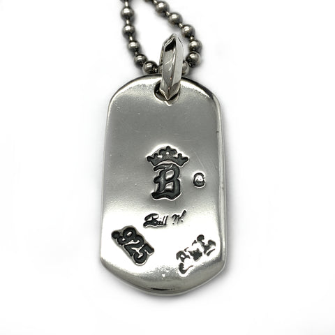 Graffiti Dog Tag with 2 Hearts, Skull, Crossbones and Ball Chain