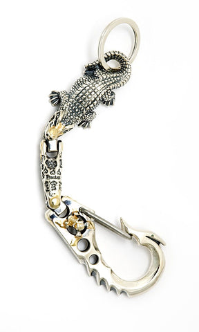 Fish Hook Clip with Graffiti U-Joint Link and XL Alligator Key Chain 18k overlay