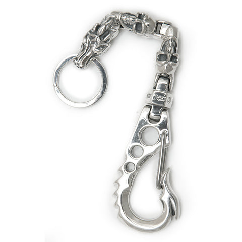 Fish Hook Clip with Skull and Horse U-Joint Links Key Chain