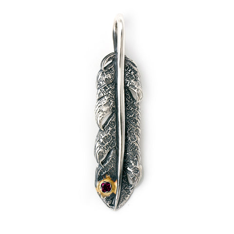 Graffiti Feather Large with Stone and Gold Overlay Pendant