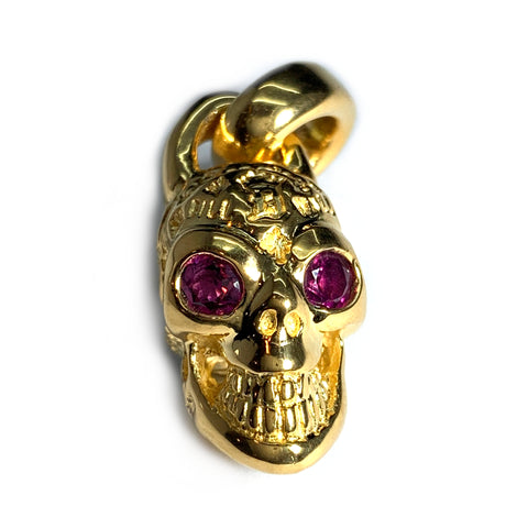 Custom Gold Plated Graffiti Skull Pendant with Stone Eyes