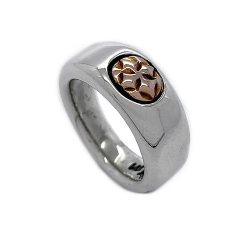 Smooth C-Cross Ring with 18K Gold Cross