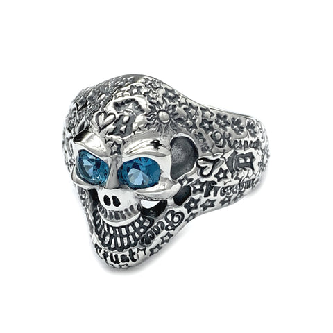 35th Anniversary Graffiti Small Good Luck Skull Ring with Stone Eyes