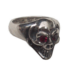 Small Good Luck Skull Ring with Stone Eyes