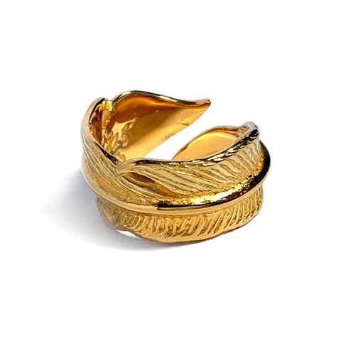 Custom 18k Gold Plated Feather Ring "Medium" Size 8