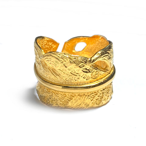 Custom 18k Gold Plated Graffiti Feather Ring "Large"