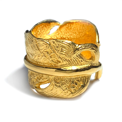 Custom 18k Gold Plated Graffiti Feather Ring "Large"