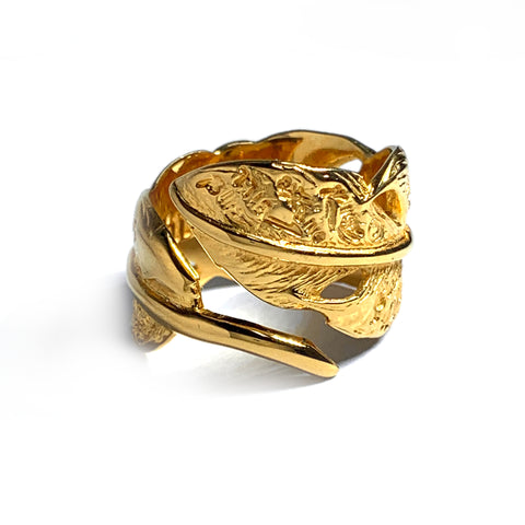 Custom 18k Gold Plated Graffiti Feather Ring "Medium" Size 7