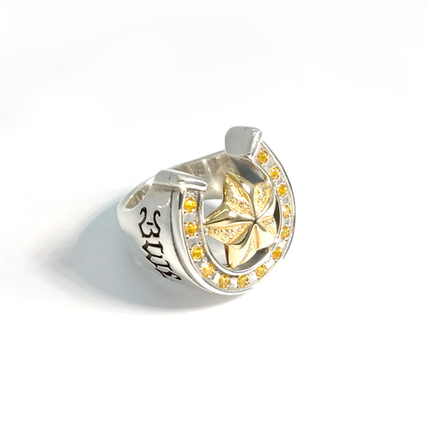 Large Horseshoe Ring Brass Top with Stones (Custom)