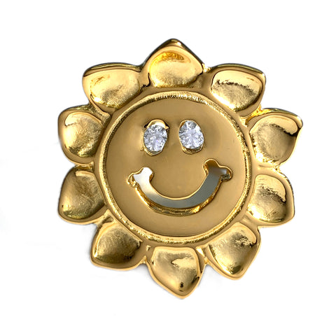 Custom 18k Plated Sunflower Happy Face Ring Size 7