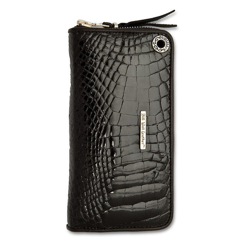 Medium Zipper Wallet in Black Shiny Alligator Leather