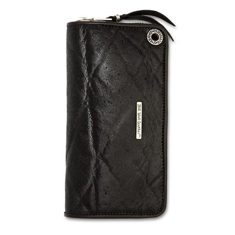 Medium Zipper Wallet in Black Elephant Leather