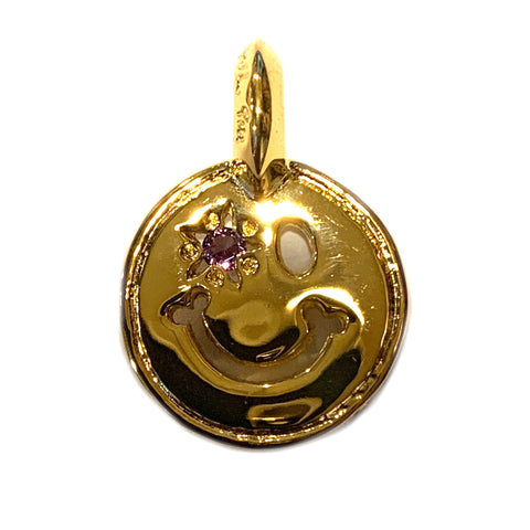 Happy Face with Star in Left Eye Charm 18k Yellow Gold Plating Custom