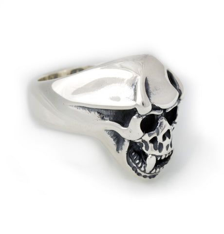 Helmet Skull Ring with Horns and Fangs