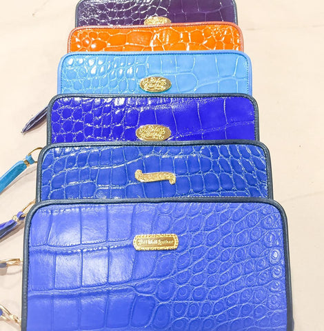 Large Zipper Wallet in Matte Blue Crocodile Leather