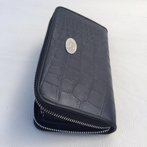 Large Zipper Wallet in Matte Light Navy Crocodile Leather