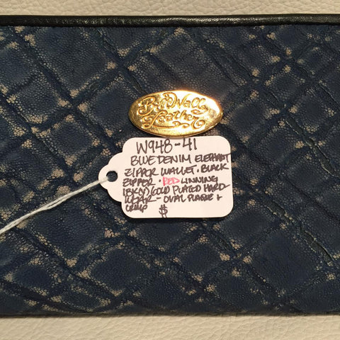 Large Zipper Wallet in Denim Blue Elephant Leather