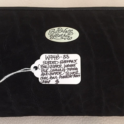 Large Zipper Wallet in Dark Black Elephant Suede Leather