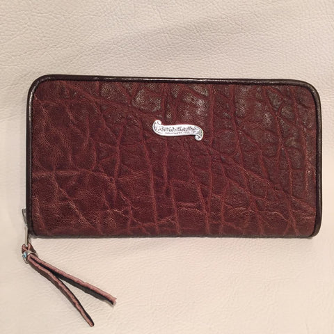 Large Zipper Wallet in Dark Brown Elephant Leather