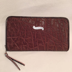 Large Zipper Wallet in Dark Brown Elephant Leather - Bill Wall