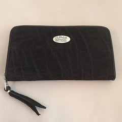 Large Zipper Wallet in Dark Black Elephant Suede Leather - Bill Wall  Leather Inc.