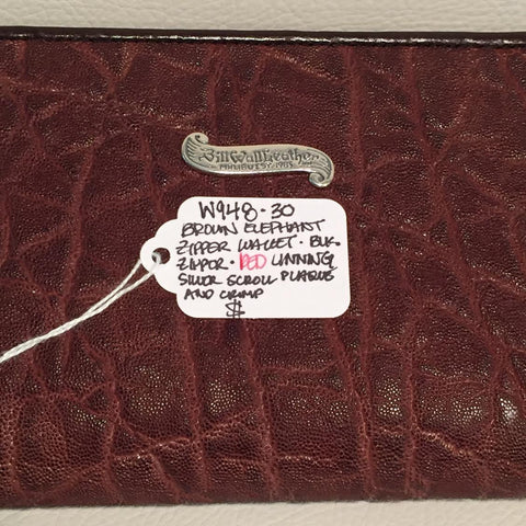 Large Zipper Wallet in Dark Brown Elephant Leather