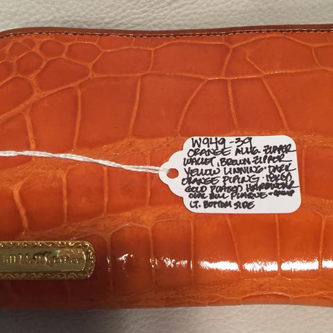 Large Zipper Wallet in Orange Crocodile Leather