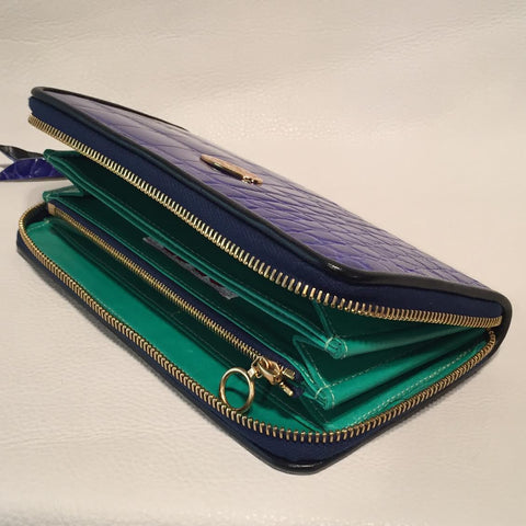Large Zipper Wallet in Lapis Blue Crocodile Leather